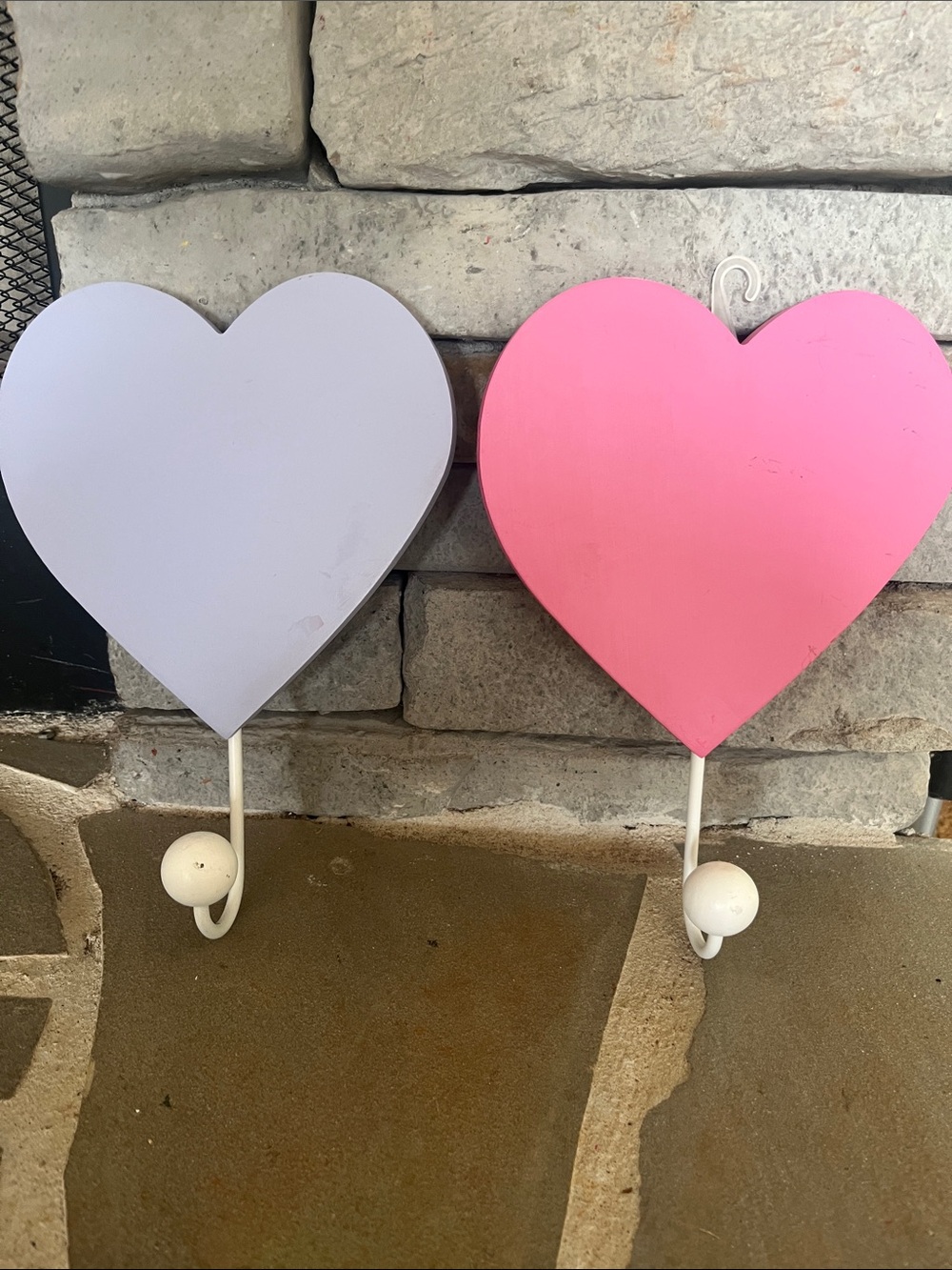 Pink and Purple Heart coat hooks